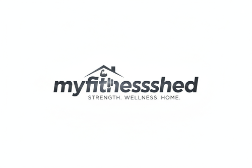 A cool text with the logo “myfitnessshed” and a white background 