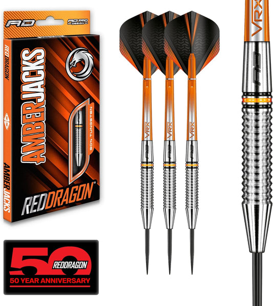 Amberjack Tungsten Darts Set with Darts Flights & Dart Stems (Shafts) – Professional 90% Tungsten Premium Darts Set – Available in 22G, 23G, 24G, 25G, 26G, 27G, 28G, 30G
